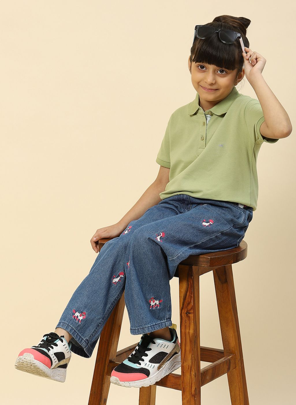 Girls Green Plain T-Shirt