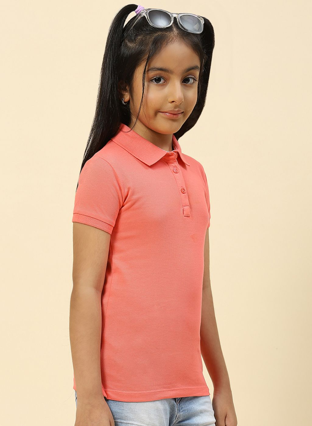 Girls Coral Pink Plain T-Shirt