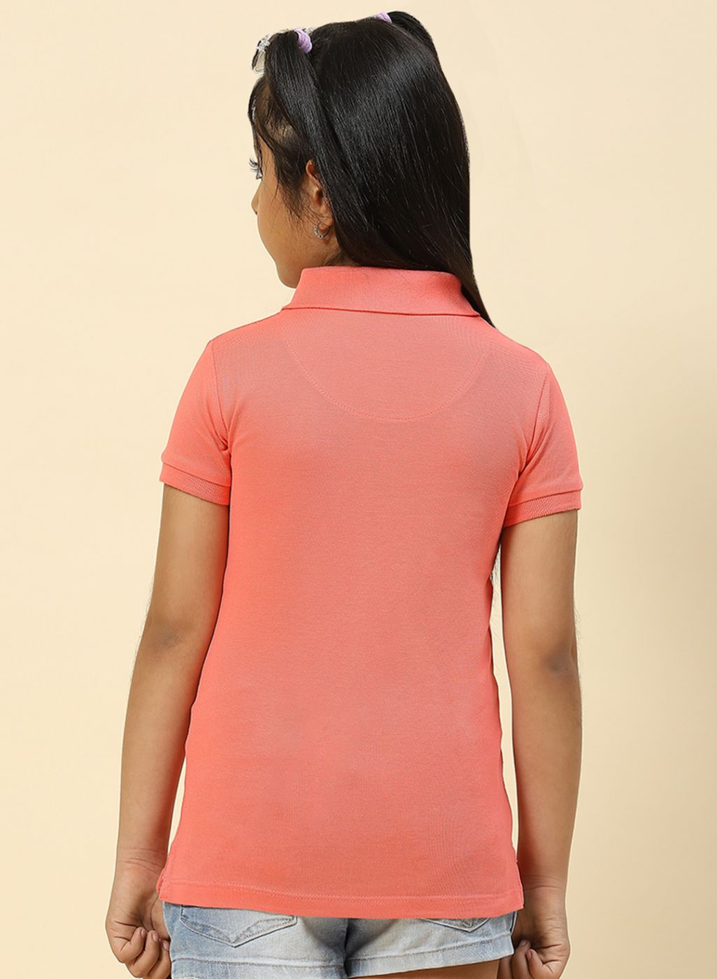 Girls Coral Pink Plain T-Shirt