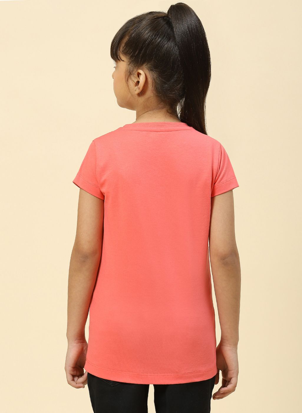 Girls Coral Pink Printed Top