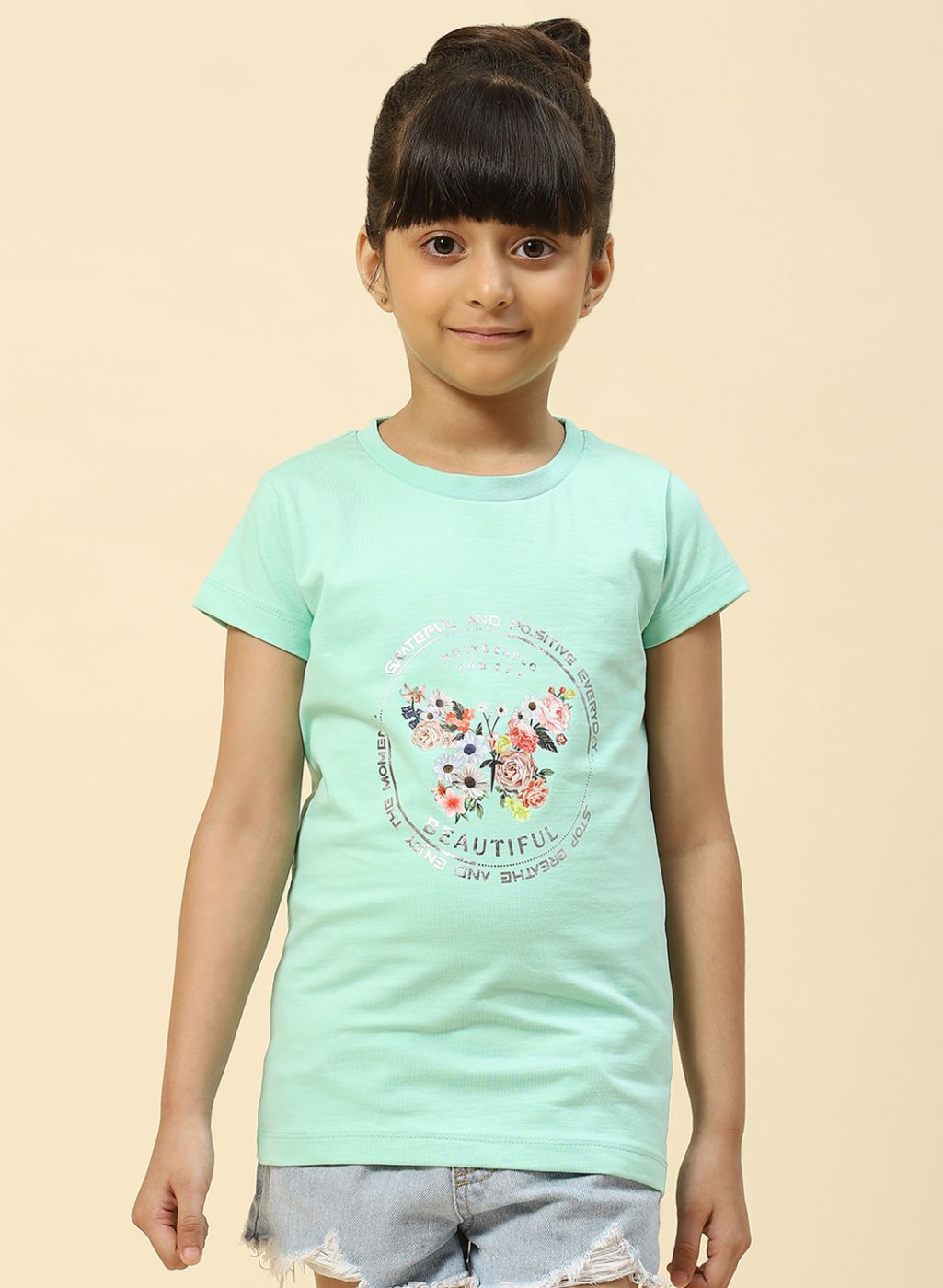 Girls Green Printed Top