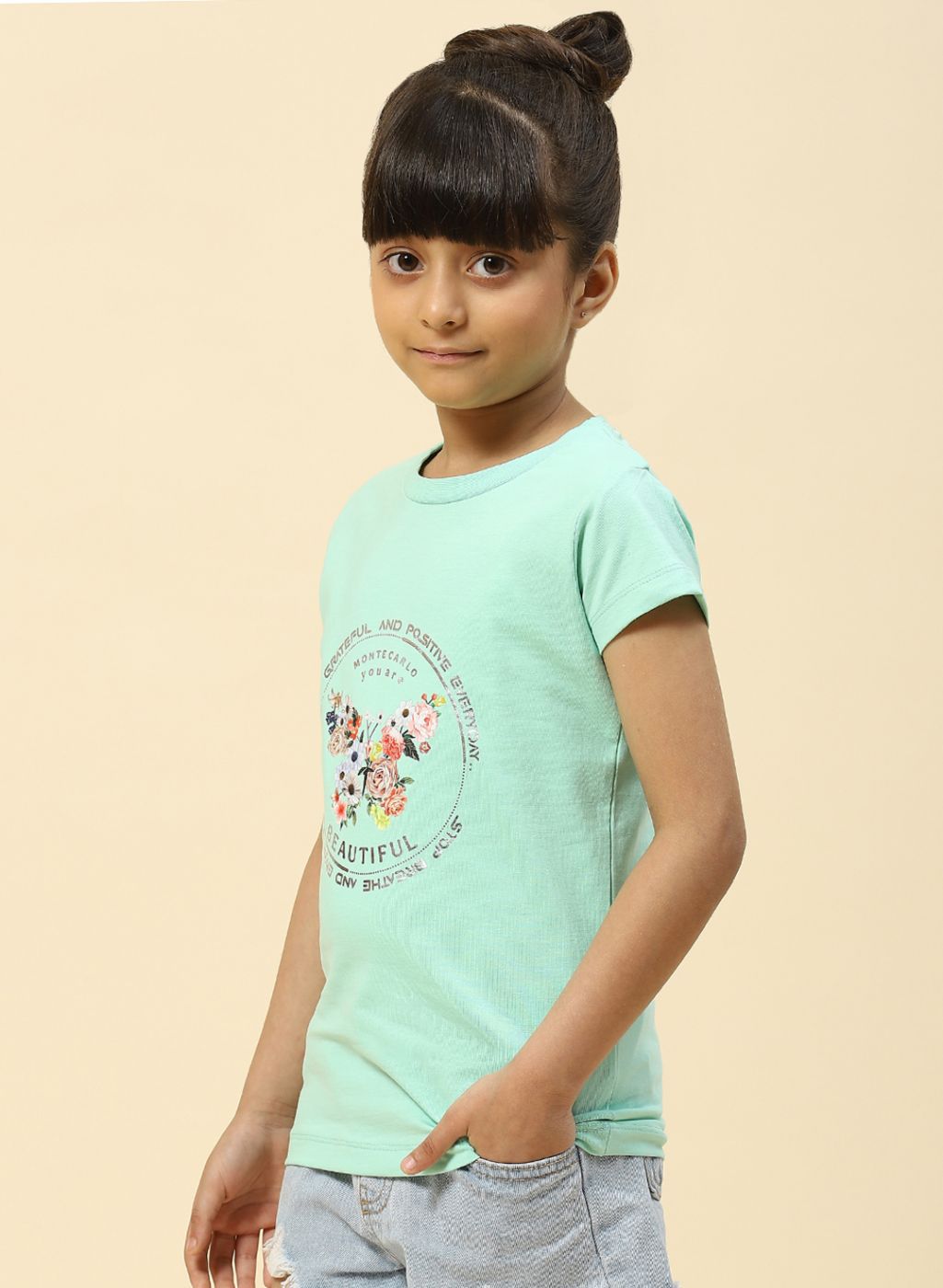 Girls Green Printed Top