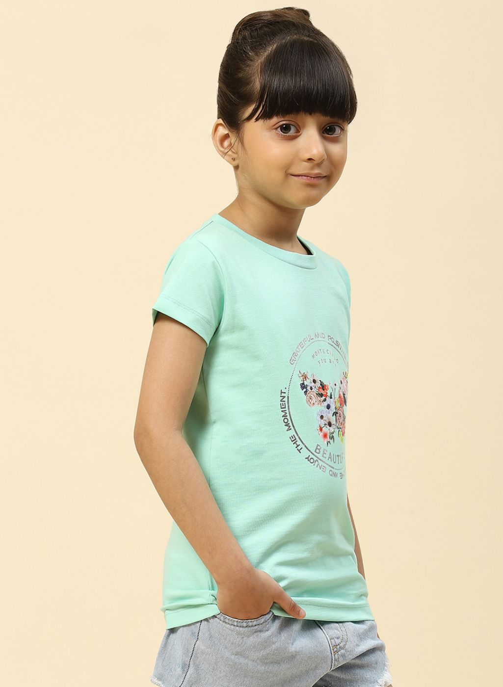 Girls Green Printed Top