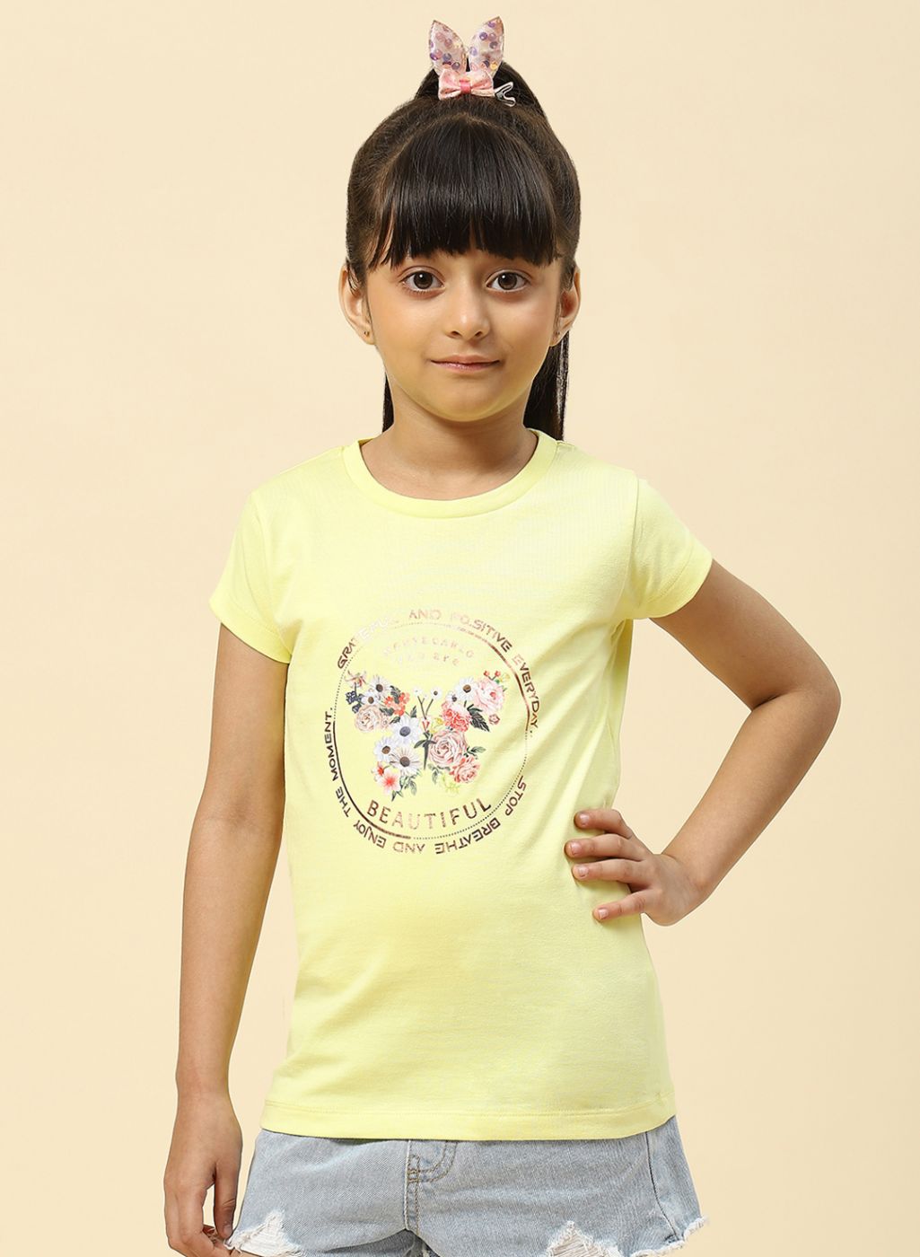 Girls Yellow Printed Top