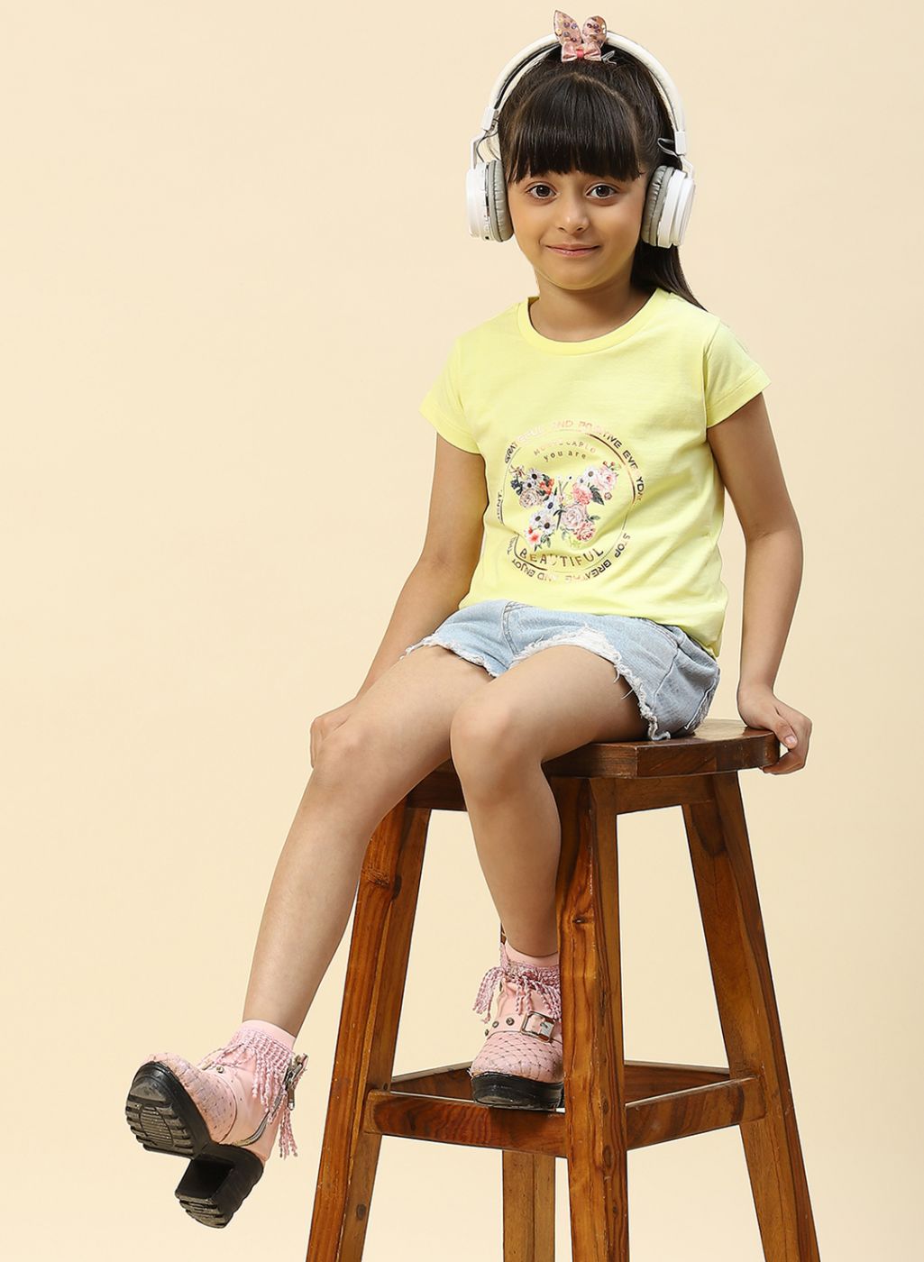 Girls Yellow Printed Top