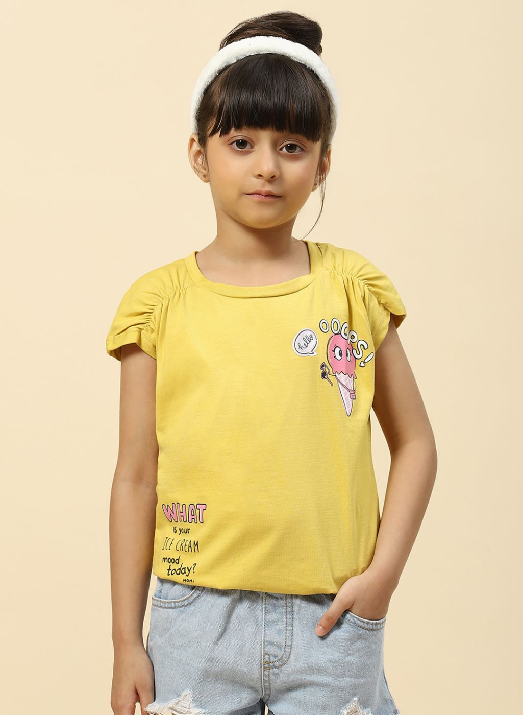 Girls Yellow Printed Top