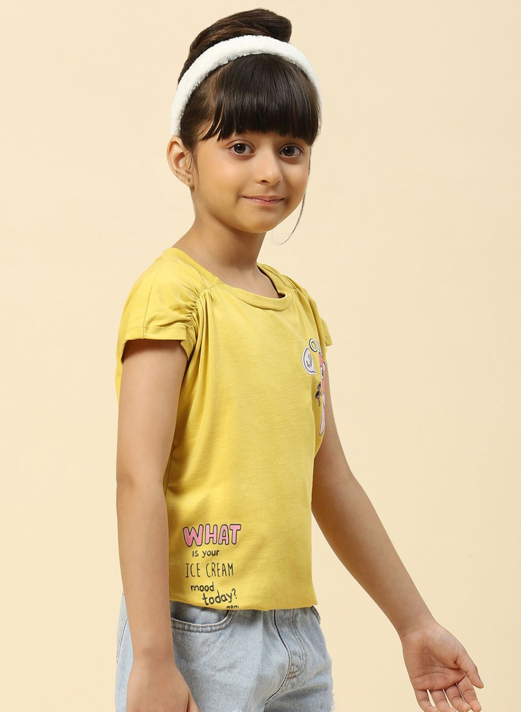Girls Yellow Printed Top