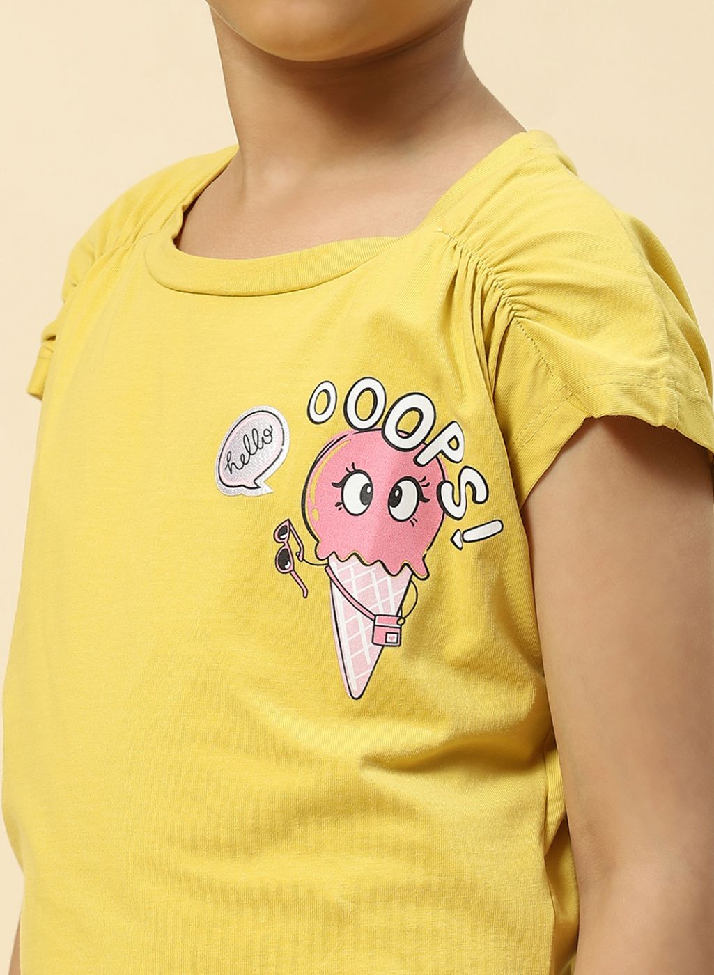 Girls Yellow Printed Top