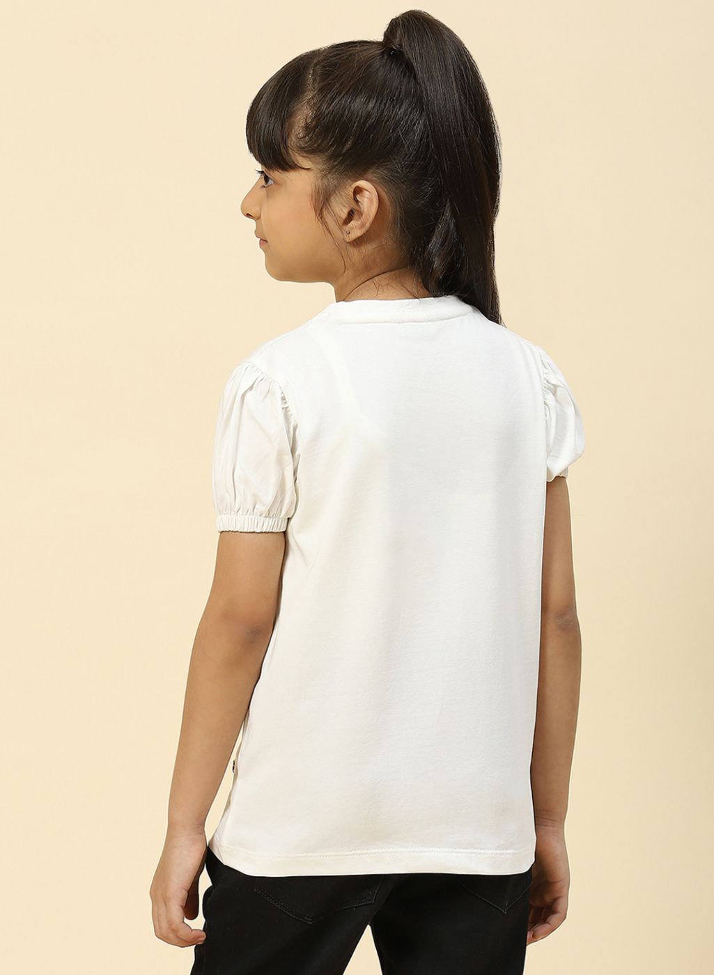 Girls Off White Printed Top