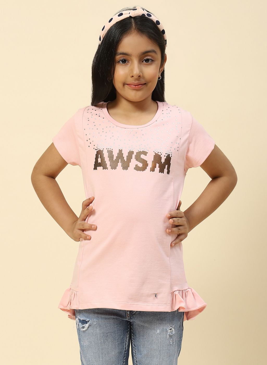 Girls Pink Printed Top