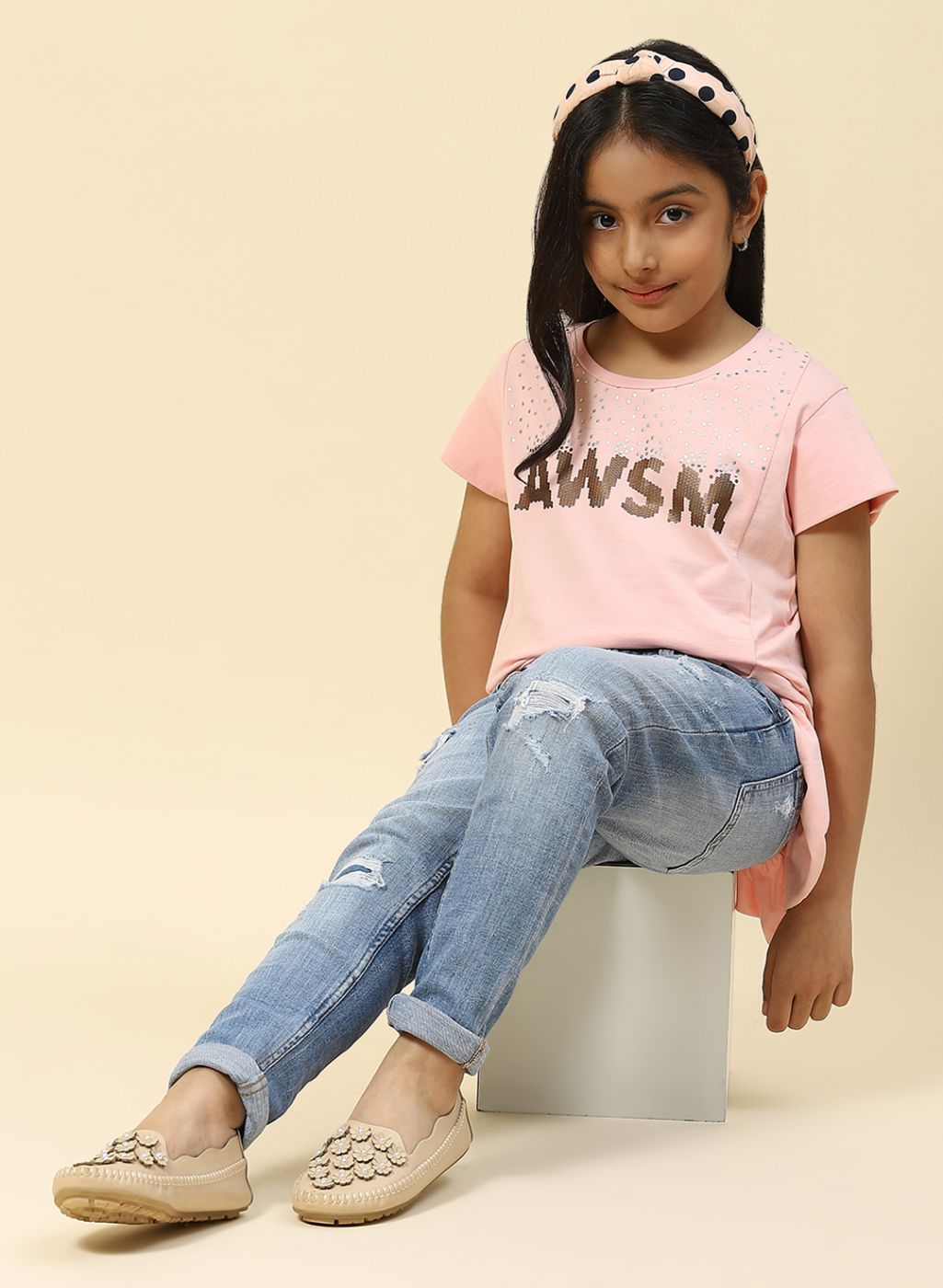 Girls Pink Printed Top