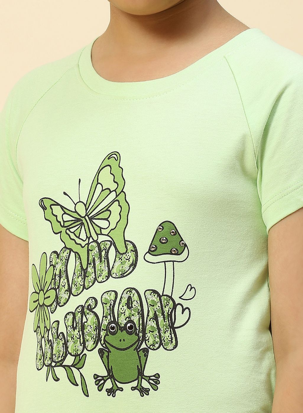 Girls Green Printed Capri Set