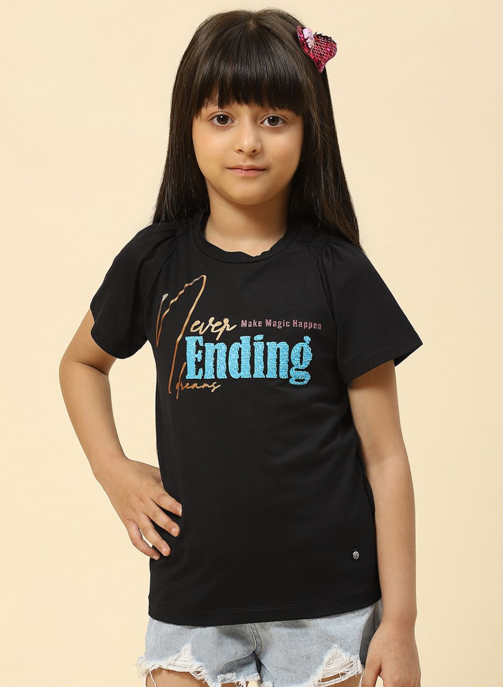 Girls Black Printed Top