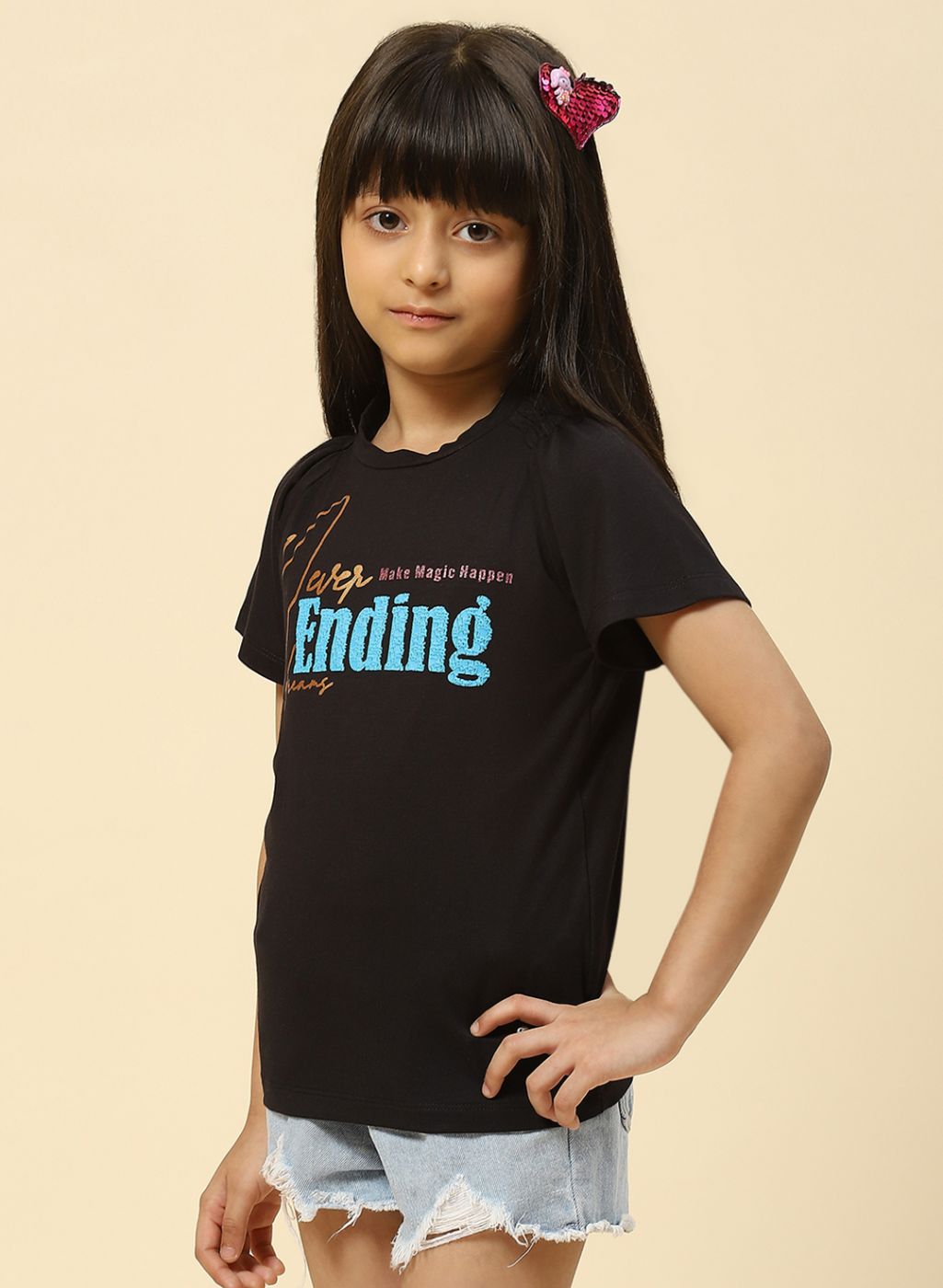 Girls Black Printed Top