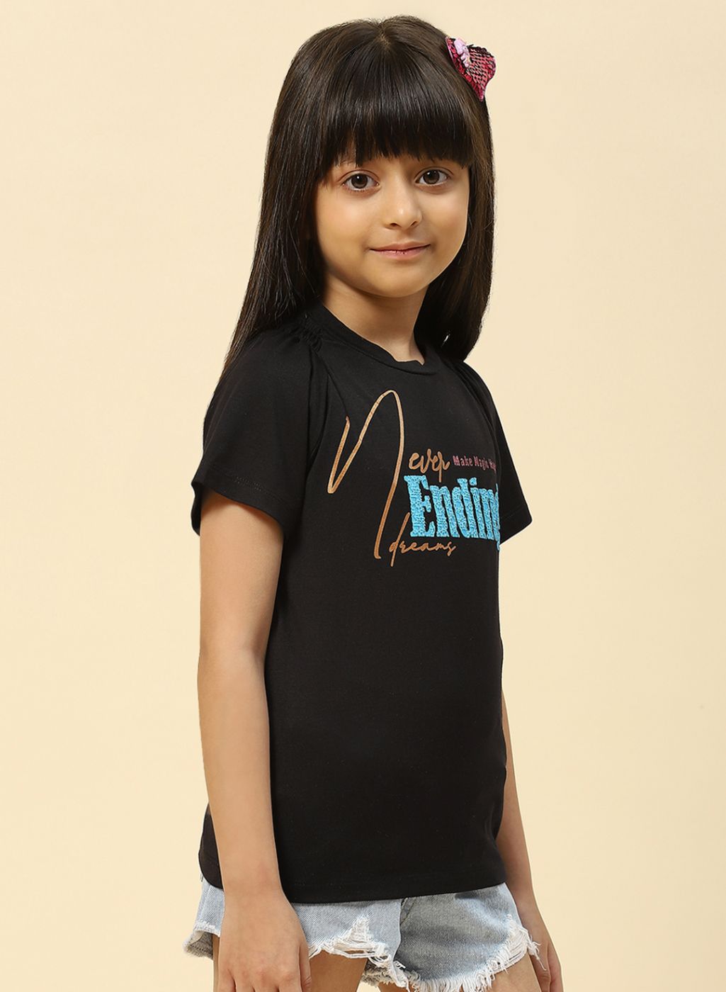 Girls Black Printed Top