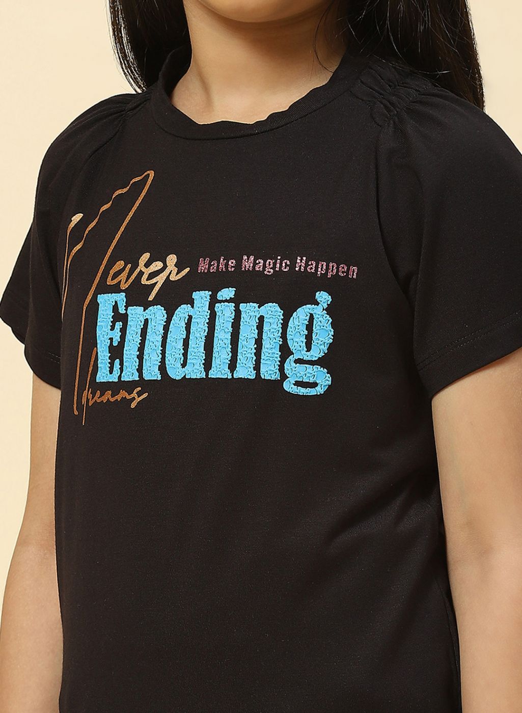 Girls Black Printed Top