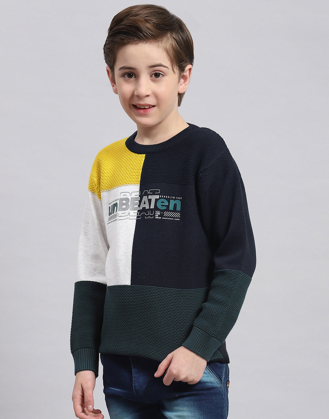 Boys Multicolor Self Design Round Neck Full Sleeve Sweater