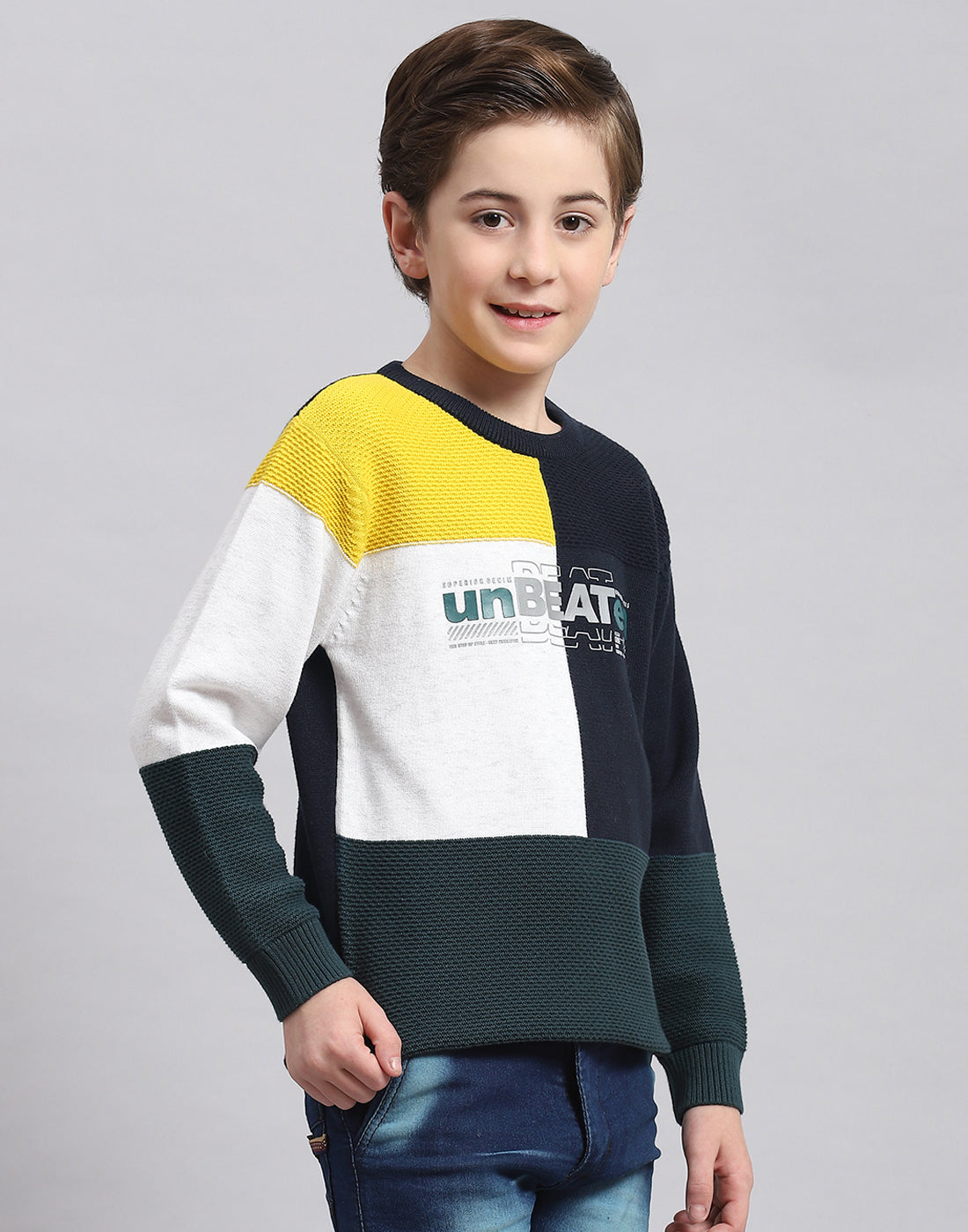 Boys Multicolor Self Design Round Neck Full Sleeve Sweater