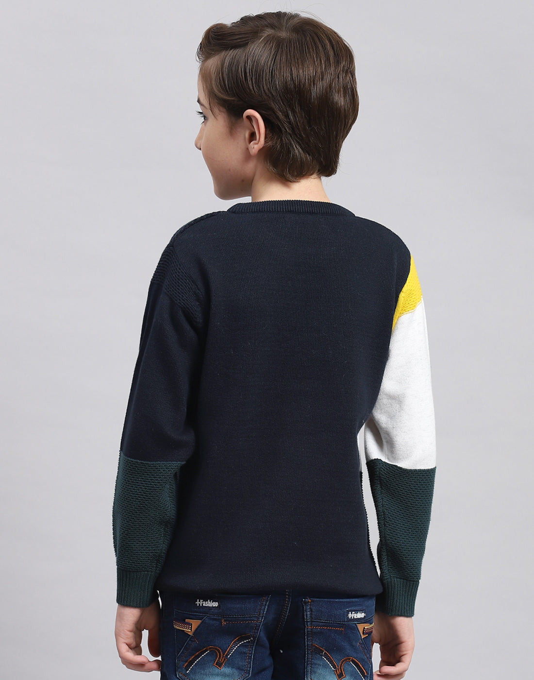 Boys Multicolor Self Design Round Neck Full Sleeve Sweater