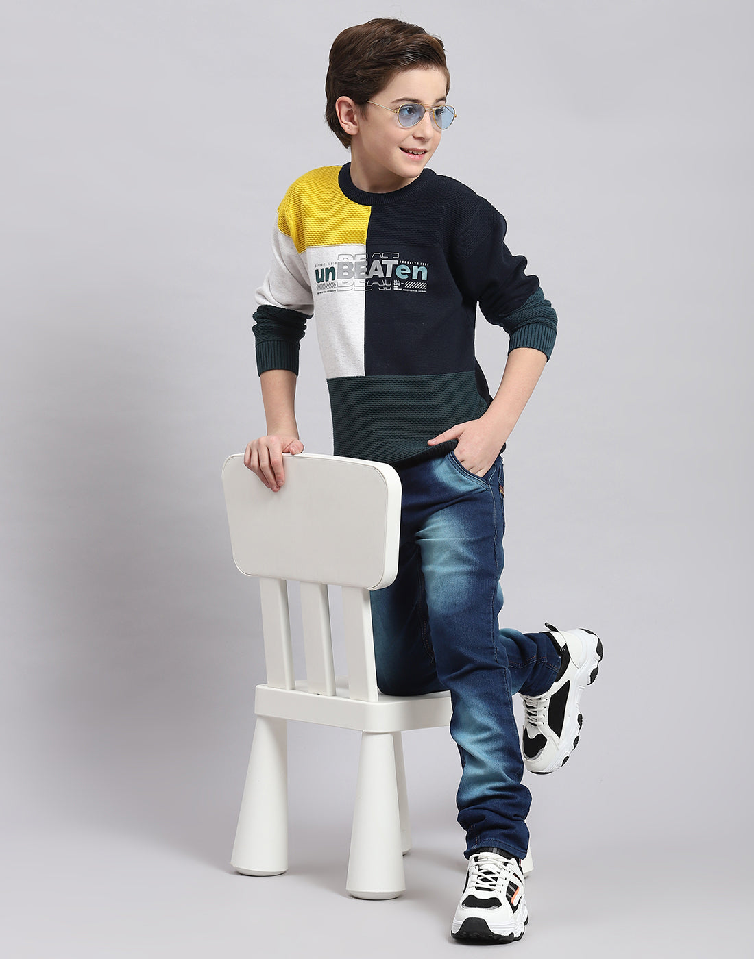 Boys Multicolor Self Design Round Neck Full Sleeve Sweater