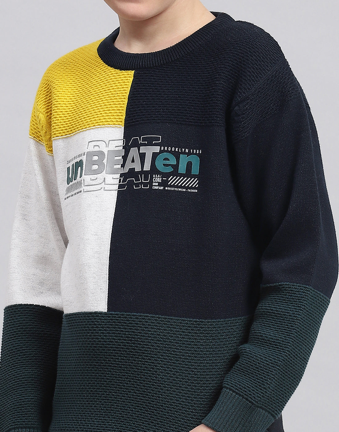 Boys Multicolor Self Design Round Neck Full Sleeve Sweater