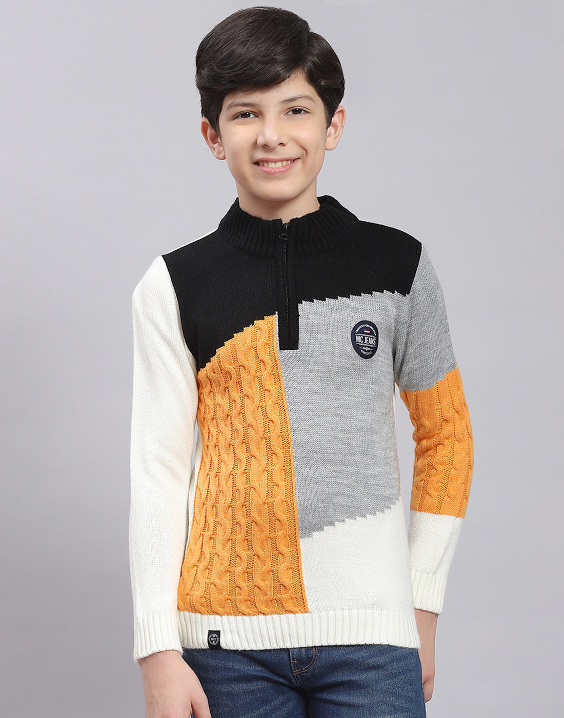 Buy Boys Multicolor Self Design Round Neck Full Sleeve Sweater