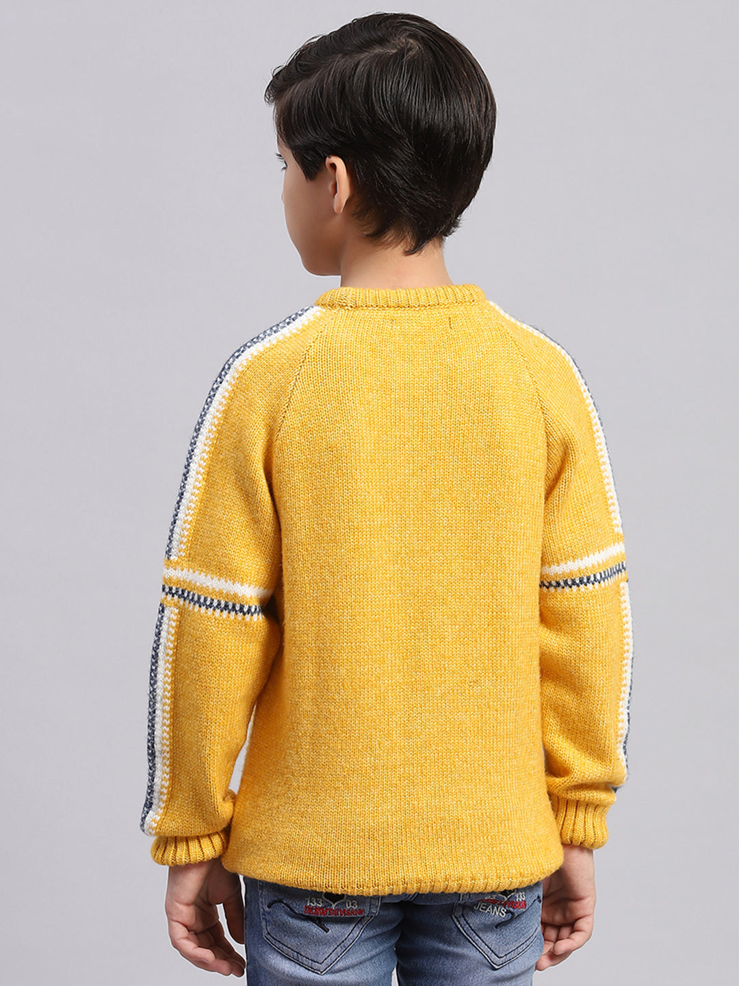 Boys Yellow Self Design Round Neck Full Sleeve Sweater