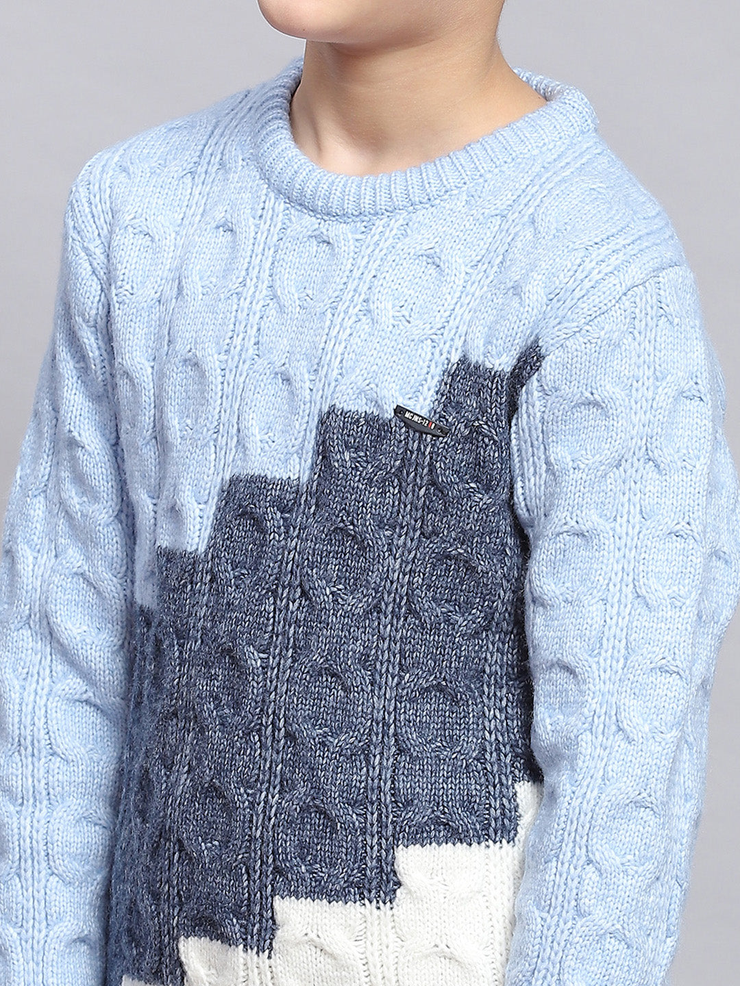 Boys Blue Self Design Round Neck Full Sleeve Sweater