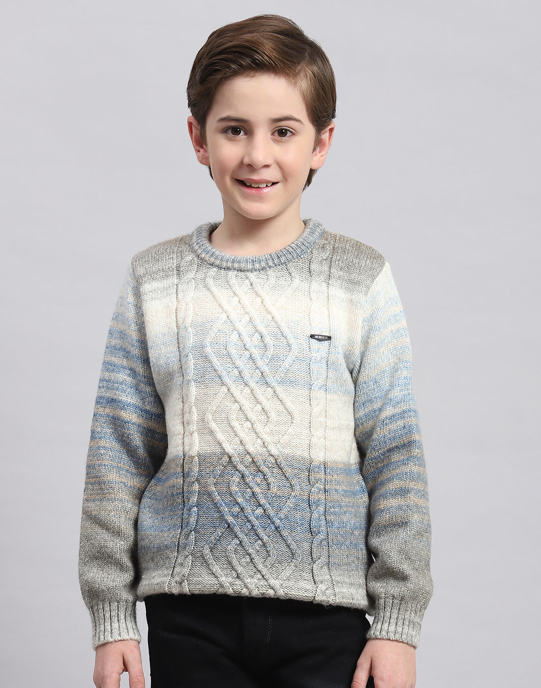 Boys Multicolor Self Design Round Neck Full Sleeve Sweater