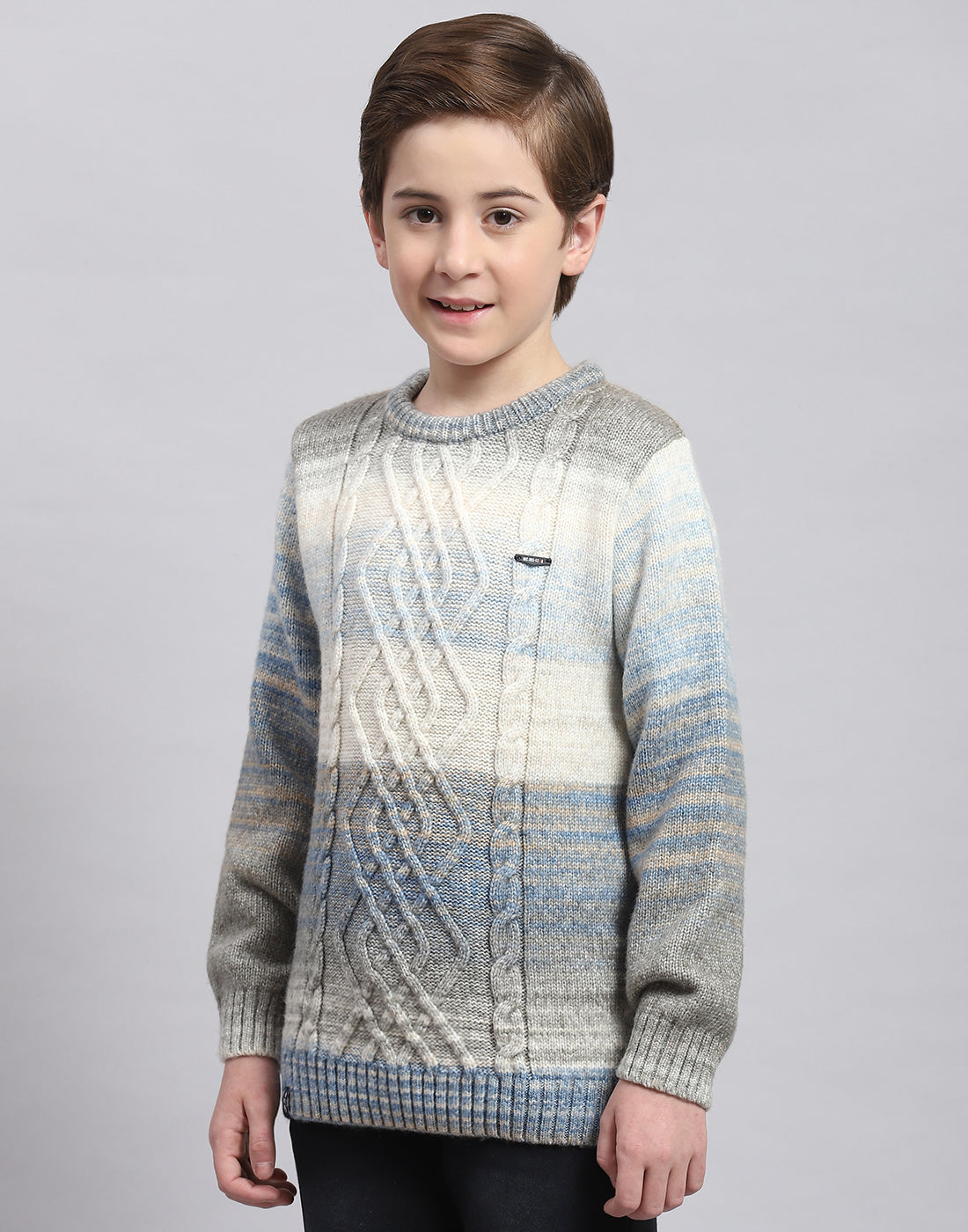 Boys Multicolor Self Design Round Neck Full Sleeve Sweater
