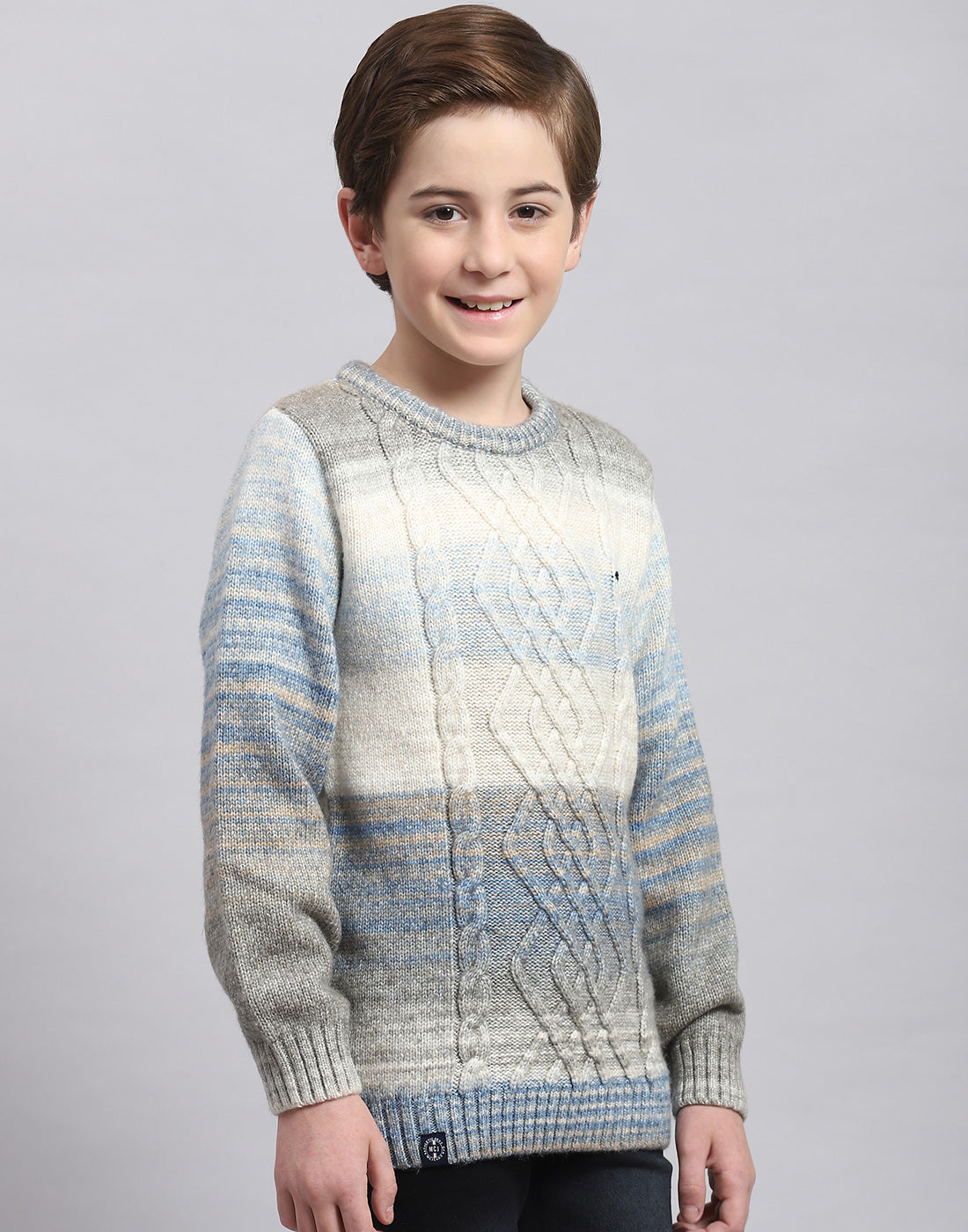 Boys Multicolor Self Design Round Neck Full Sleeve Sweater
