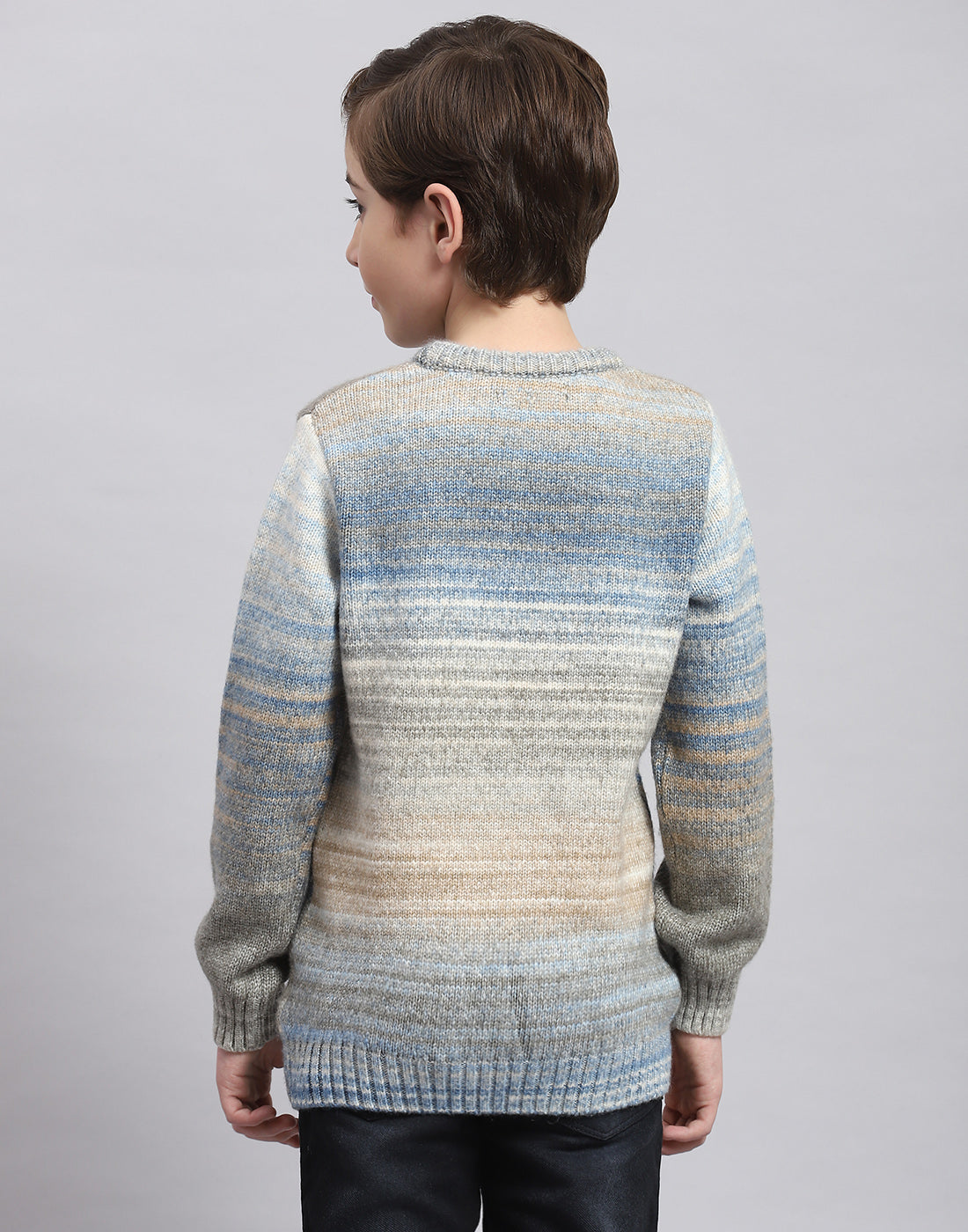 Boys Multicolor Self Design Round Neck Full Sleeve Sweater