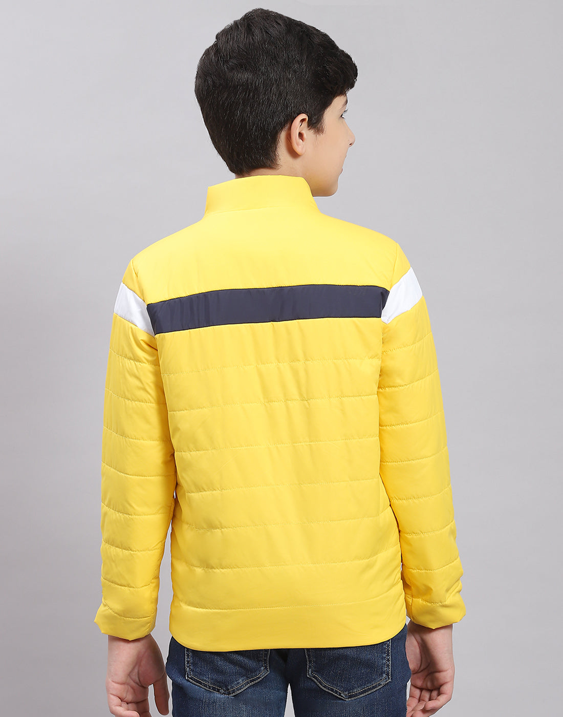 Boys Yellow Solid Stand Collar Full Sleeve Boys Jacket
