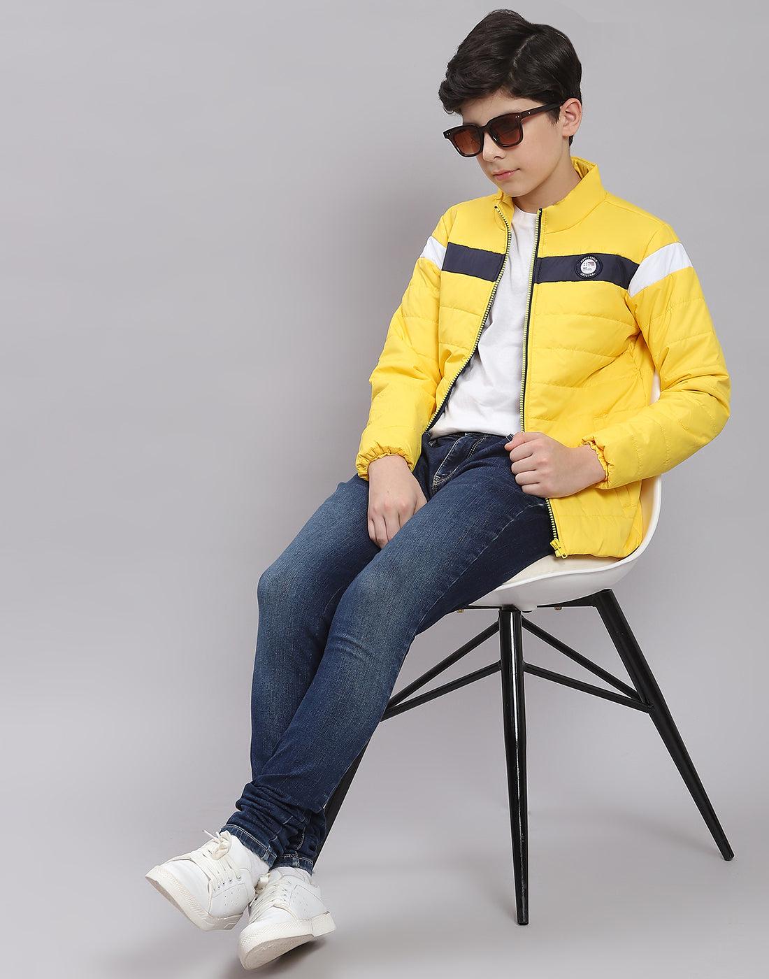 Boys Yellow Solid Stand Collar Full Sleeve Boys Jacket