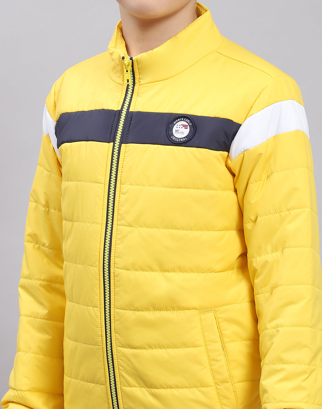 Boys Yellow Solid Stand Collar Full Sleeve Boys Jacket