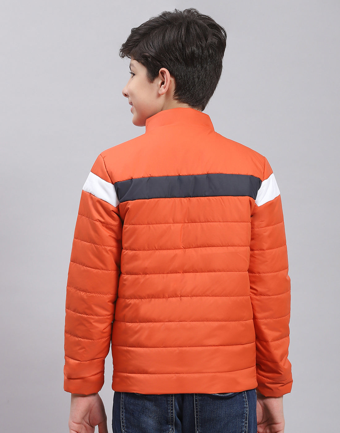 Boys Rust Solid Stand Collar Full Sleeve Boys Jacket