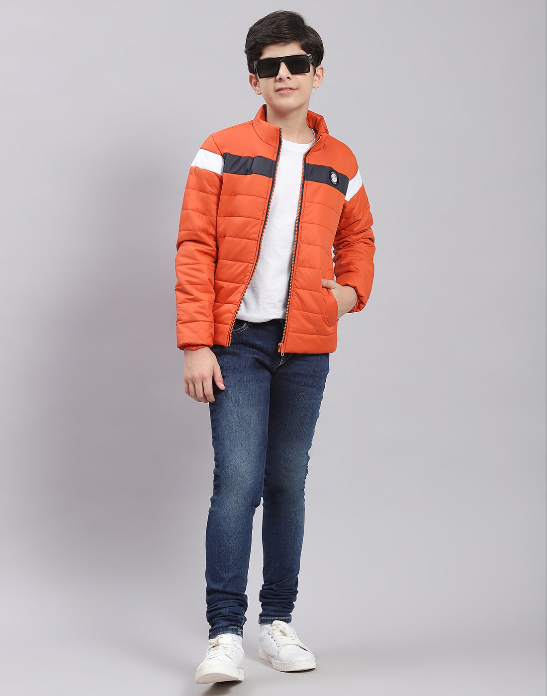 Boys Rust Solid Stand Collar Full Sleeve Boys Jacket