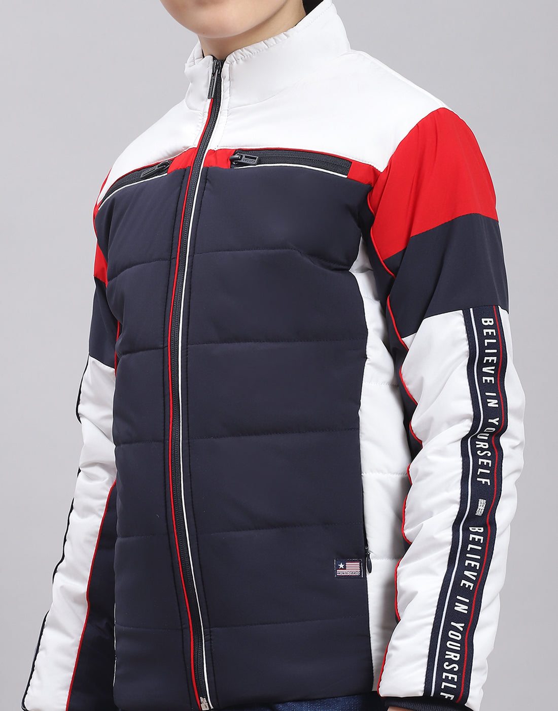 Boys Navy Blue Solid Stand Collar Full Sleeve Boys Jacket