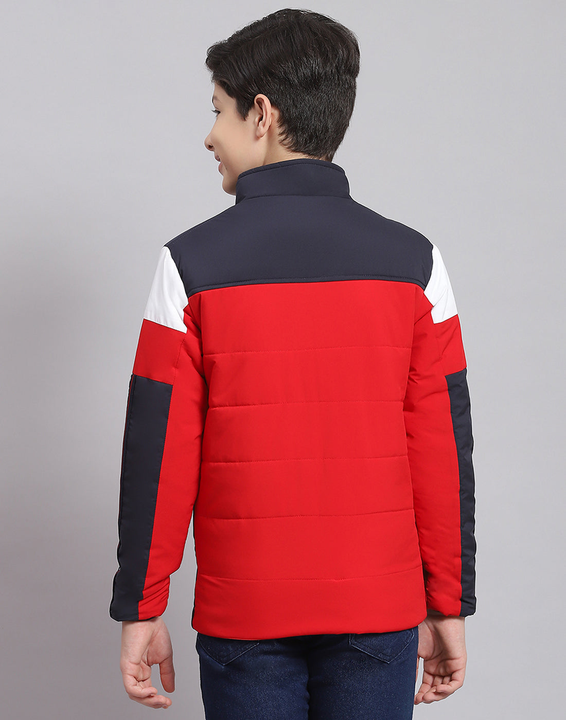 Boys Red Solid Stand Collar Full Sleeve Boys Jacket