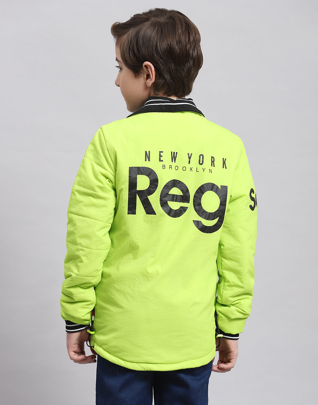 Boys Green Printed Collar Full Sleeve Boys Jacket