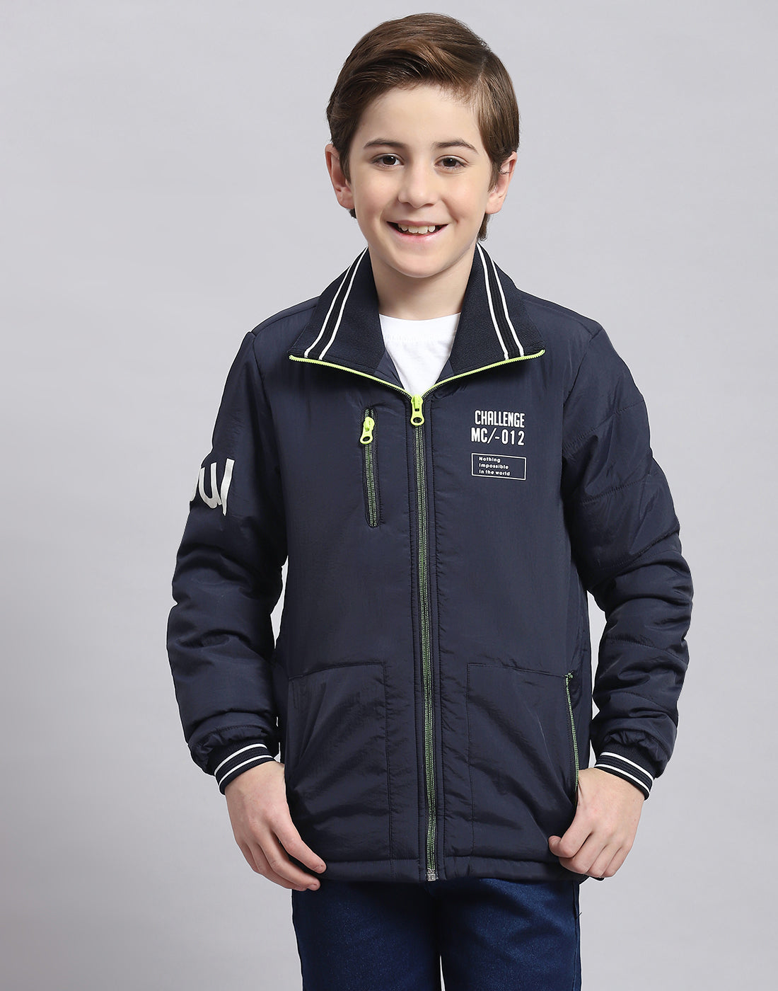 Boys Navy Blue Printed Collar Full Sleeve Boys Jacket