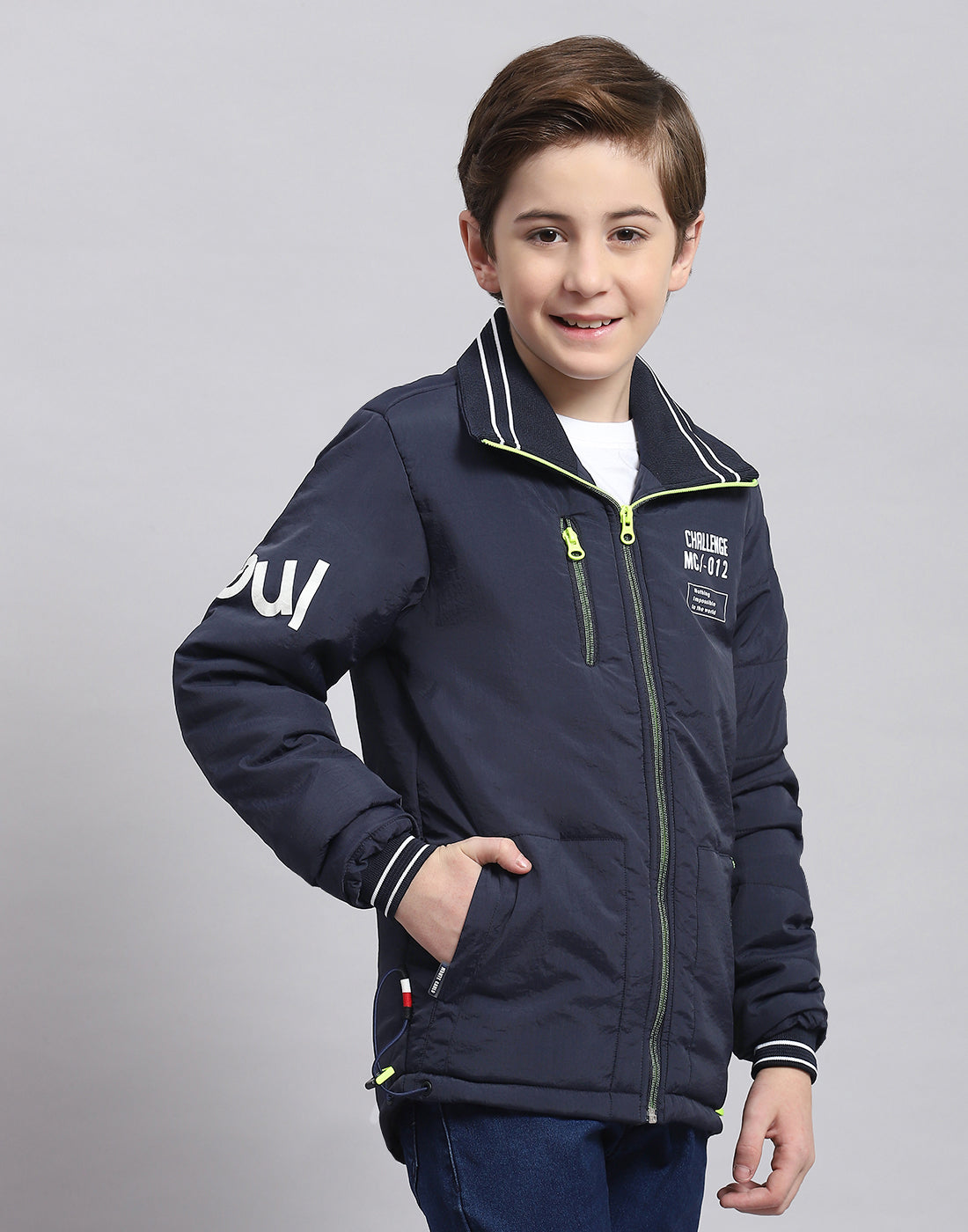 Boys Navy Blue Printed Collar Full Sleeve Boys Jacket