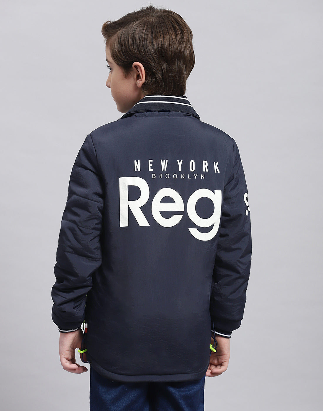 Boys Navy Blue Printed Collar Full Sleeve Boys Jacket