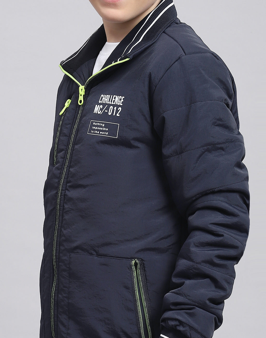 Boys Navy Blue Printed Collar Full Sleeve Boys Jacket