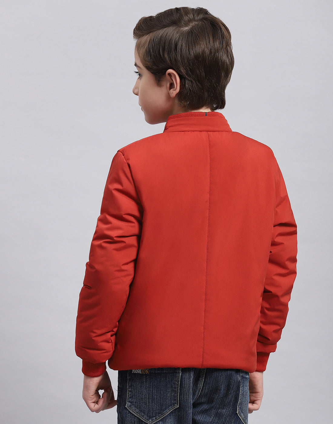 Boys Rust Solid Stand Collar Full Sleeve Boys Jacket