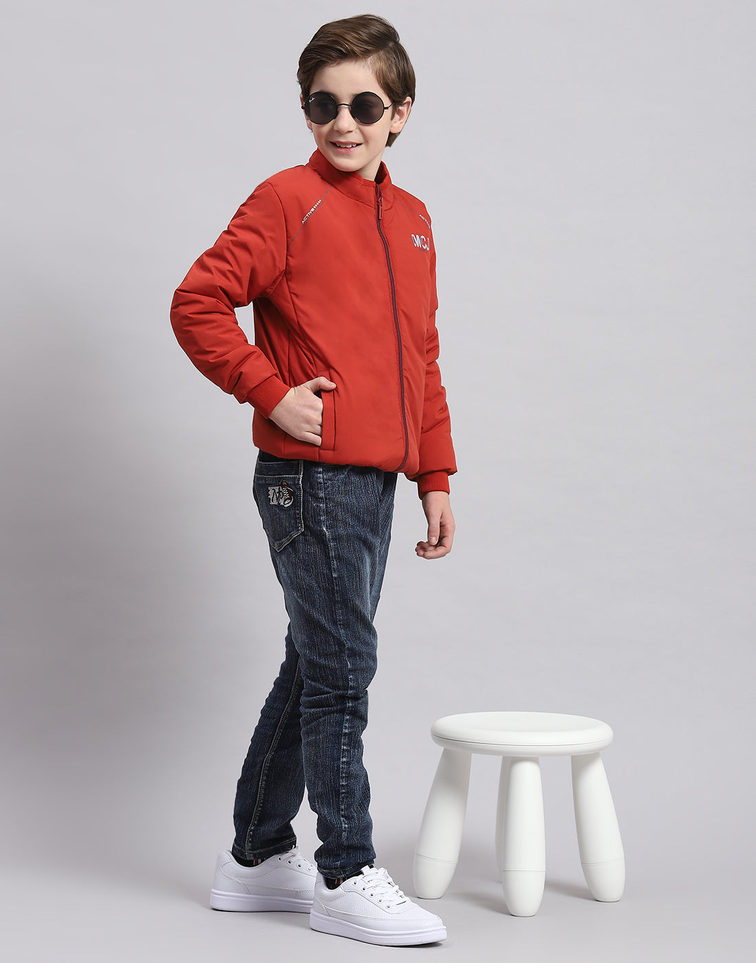 Boys Rust Solid Stand Collar Full Sleeve Boys Jacket