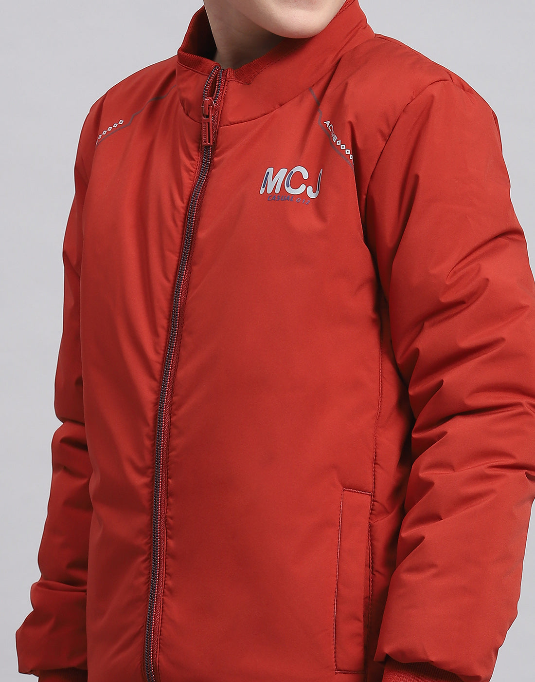 Boys Rust Solid Stand Collar Full Sleeve Boys Jacket