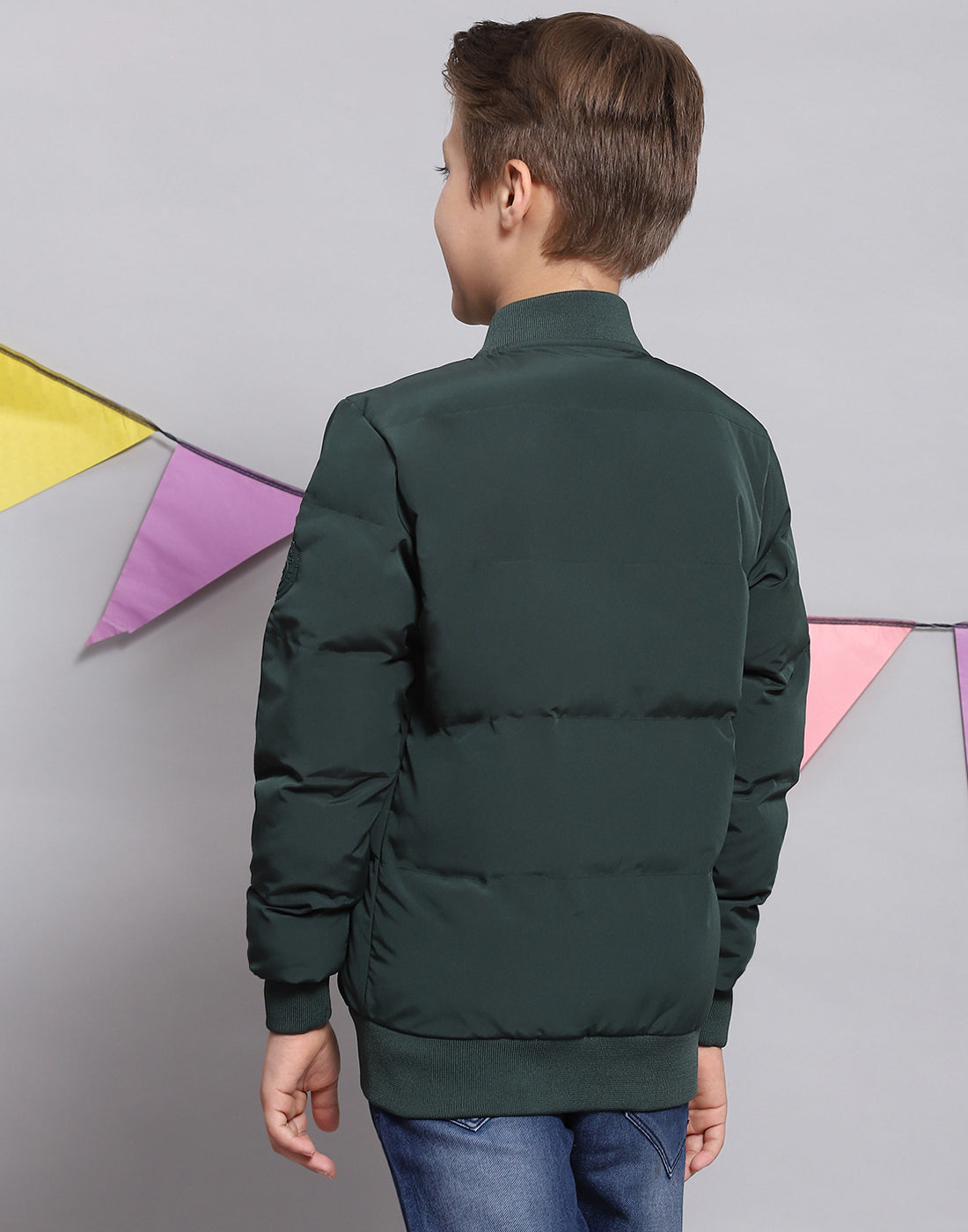 Boys Green Solid Stand Collar Full Sleeve Boys Jacket