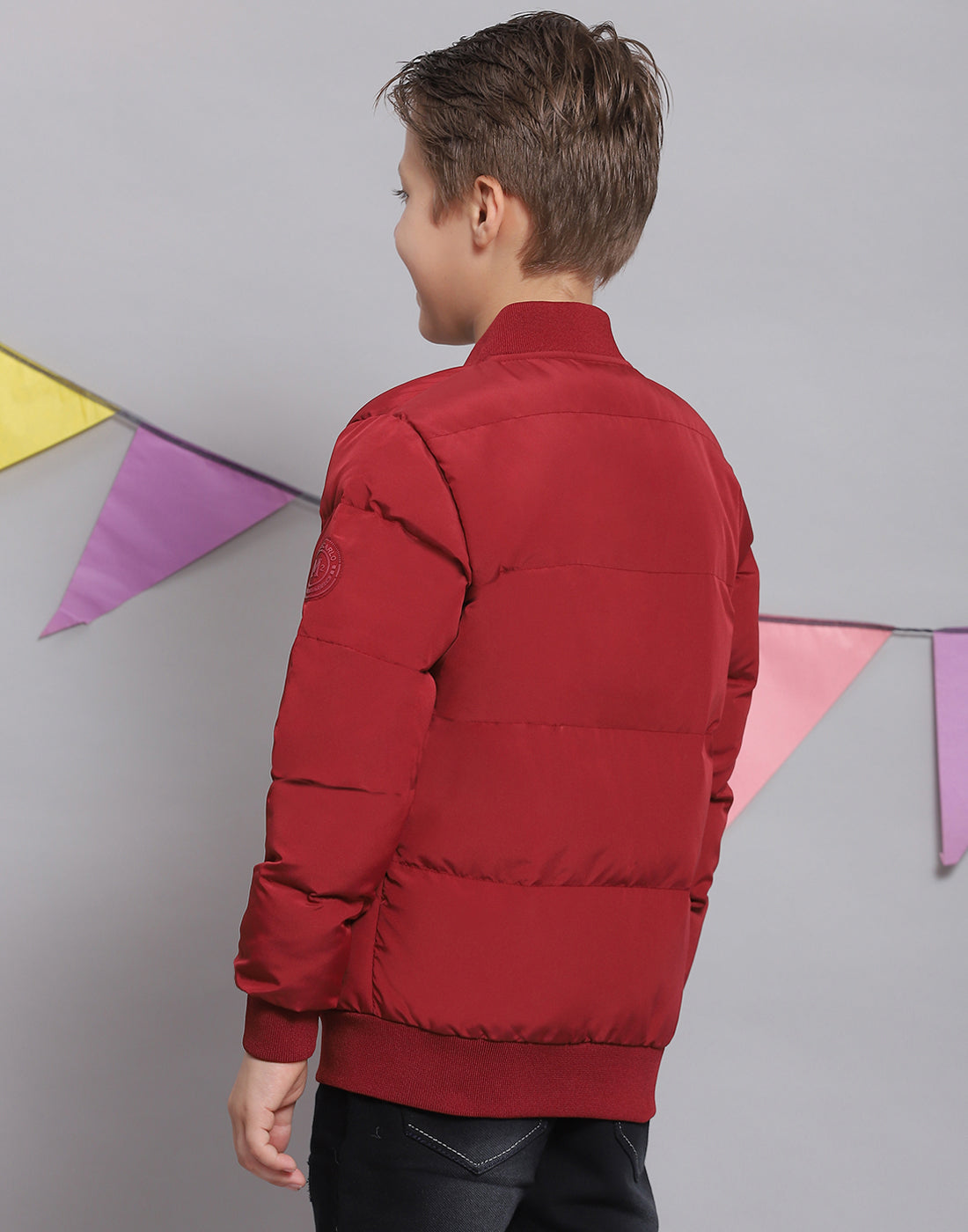 Boys Red Solid Stand Collar Full Sleeve Boys Jacket