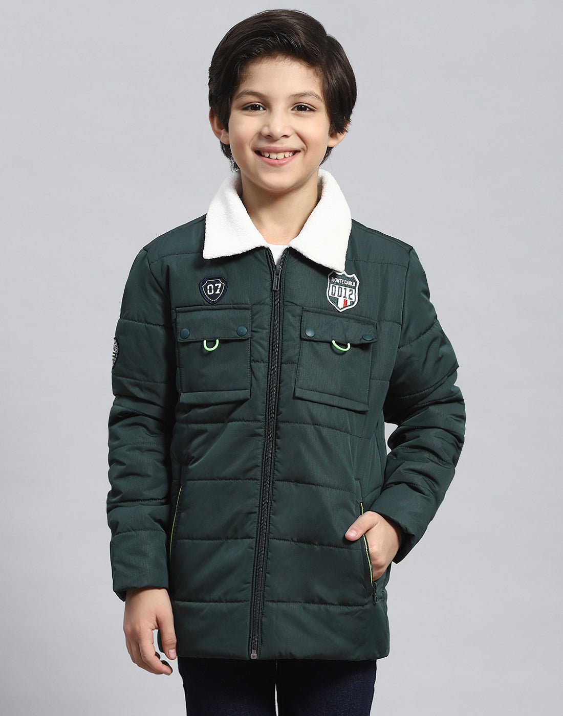 Boys Green Solid Collar Full Sleeve Boys Jacket